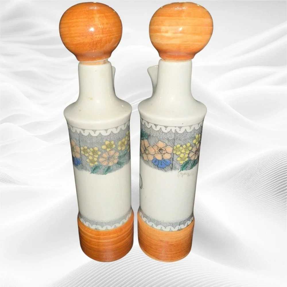 Goebel Burgund Floral Porcelain Vinegar‎ and Oil Set West Germany With Stoppers